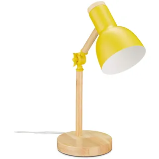 Relaxdays Schreibtischlampe, verstellbare Retro Tischlampe, Holz & Metall, E14 Fassung, Leselampe, 45,5 x 14,5 cm, gelb