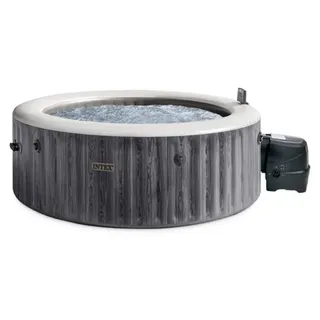 INTEX PureSpa Baltik aufblasbares Whirlpool für 4, 140 Bubble-Jets, LED, WiFi-Steuerung, Fiber Tech, Ø 196 x 71 cm - Dunkelgrau, Hellgrau