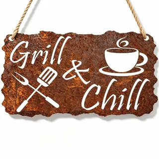 Gartendeko Grill & Chill Schild Rost Deko FüR Garten 30 * 16 Aaus Rost | Rostoptik, GaOutdoorküChe Wanddeko Garten Terrasse Outdoor Gartendeko Rost Grillen Geschenke FüR MäNner Dekortendekoration