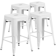 Flash Furniture Bunter Hocker aus Metall für Restaurants, Verzinkter Stahl, Kunststoff, Weiß, 4 Stück in der Packung