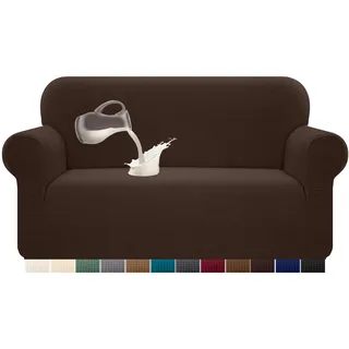 Granbest Stretch Wasserdicht Sofabezug 1 Stück Sofahusse Spandex Jacquard Elastische Couchbezug mit Anti-Rutsch-Schaumstoffe (2 Sitzer, Schokolade)