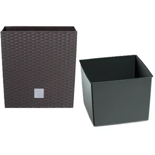 Rato-Topf 15,8 Liter mit Pflanzschale in dunkler Ockerfarbe 26,2 x 26,2 x 26,6 cm.