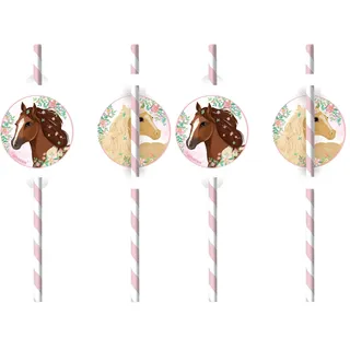 Amscan 9909880 - Trinkhalme Pferd, 8 Stück, Strohhalme aus Papier, Tisch-Dekoration, Getränke, Kinder-Geburtstag, Karneval, Motto-Party (Packung mit 2)
