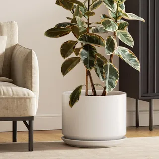 LE TAUCI Keramik Blumentopfe Groß, 30 cm Durchmesser Blumentopf Gross Innen, Blumentopf für Zimmerpflanzen mit Untersetzer und Abflussloch, Weiß
