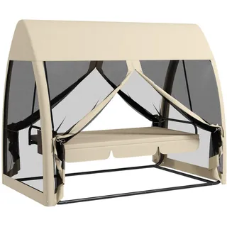Outsunny Hollywoodschaukel mit Liegefunktion 3-Sitzer , Beige , Metall , 140x197x240 cm , Gartenmöbel, Gartenschaukeln, Hollywoodschaukeln