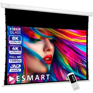 ESMART Professional TATENSO Tensionleinwand Gesamtbr. 223 cm, Tuch: Weiß | Bildfläche 186 × 105 cm, Format 16:9, weißes Tuch für Heimkino und Präsentationen, inklusive Fernbedienung