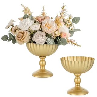 Sziqiqi Gold Urne Vase für Hochzeitsdeko: 20cm Groß Vasen für Tisch Deko Set of 2 - Goldene Metall Blumenvase für Blumen Arrangement - Vintage Urnen Vase für Hochzeit Party Taufe