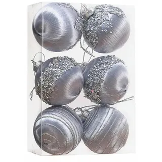 6 Stück Weihnachtskugeln aus Samt, bruchsichere Weihnachtskugeln, Weihnachtsbaumkugeln aus Samt mit Metallschnur für die Party zu Hause, grau, 6 cm