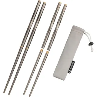 Thous Winds Essstäbchen Wiederverwendbar, 2 Paare Faltbare Essstäbchen Camping, Premium Tragbare Titan Essstäbchen Set Spülmaschinenfest, Klappbare Rutschfest Metall Stäbchen mit Stasche