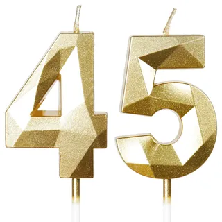 Yiran Geburtstagskerzen Zahlen 45 - 5cm Gold, Kerzen für Geburtstag, Torten- und Kuchendeko, Nummer 45