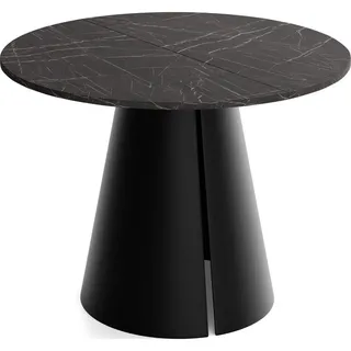 WFL Group Esstisch Lamio runder ausziehbarer, Marmor Schwarz 120-200/120/76 cm , Holzwerkstoff , Rund,Rund , 120x76x120 cm , Esszimmer, Esstische