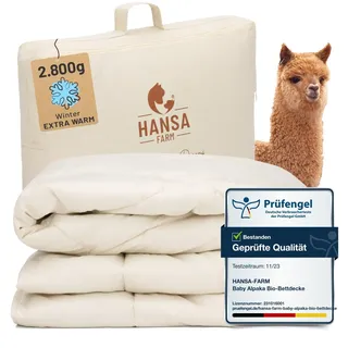 HANSA-FARM | Baby Alpaka Bio-Bettdecke 200 x 200 cm (Füllung 2.800g) - Winter extra warm - atmungsaktiv und temperaturausgleichend - Große Aufbewahrungstasche