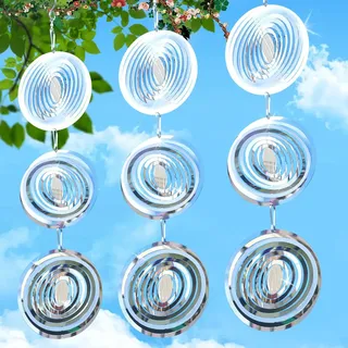 3er Set Runde Vogelabwehr Windspiele Reflektierende 3D Spiralen Aus Edelstahl Vogelschreck Windspiel Gegen Tauben, Spatzen & Vögel Wetterfest & Langlebig Dekorativ Für Balkon, Garten & Terrasse