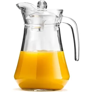 Vilde Glaskaraffe mit Deckel 1,4 Liter - Hochwertiges Transparentes Glas - Praktischer Griff & Konturierte Ausgießer - Kühlschrankgeeignet & Spülmaschinenfest - Perfekt für Wasser, Saft, Eistee