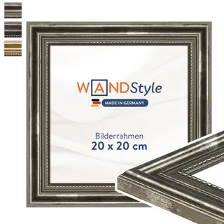 WANDStyle Bilderrahmen 20x20 Vintage, Bilderrahmen Silber Holz, hochwertiger Holzbilderrahmen Antik, Posterrahmen zum Aufhängen, Rahmen 20x20 cm, Fotorahmen H450 - Made in Germany