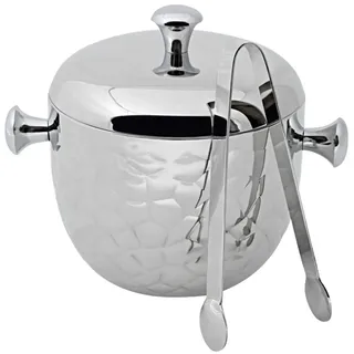 Edzard Eiseimer Rico (H 18 cm, Ø 16 cm, 1,5 L), Edelstahl hochglanzpoliert | Eiswürfelbehälter mit Deckel, doppelwandig, gehämmert, inkl. Eiszange, Eiskübel, Eiskühler, Barzubehör