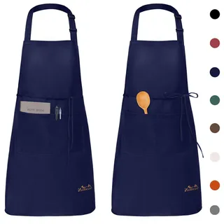 Viedouce 2 Pack Schürze, Wasserdicht Kochschürze mit Taschen, Verstellbarem Küchenschürze Grillschürze latzschürze Küchenschürze für Frauen Männer Chef-Belastbar & Einfach zu Reinigen,Marineblau