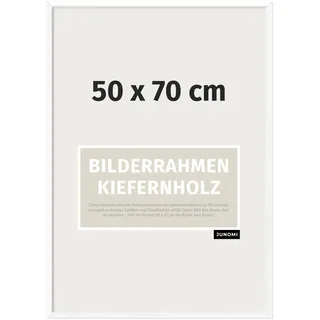 JUNOMI® Bilderrahmen 50x70 cm Holz | Farbe Weiß | Posterrahmen mit bruchsicherem Acrylglas | Hoch- & Querformat zur Wandmontage, schmales Profil