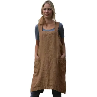 Larmliss Damen Schürze, quadratisch, zum Backen, Kochen, Gartenarbeit, gekreuzter Rücken, Baumwoll-Leinen-Mischgewebe, Kleid mit 2 Taschen