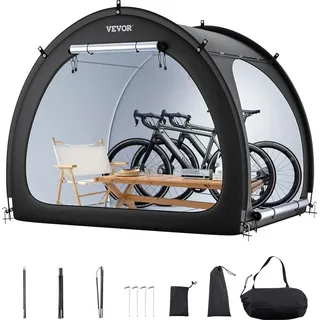 Vevor Fahrradzelt, 4 bis 5 Fahrräder, geräumige Fahhrradgarage mit belüftetem Fenster, fächerförmige Fahrradschuppe mit hochfestem Fiberglas & Doppeltür, 1706x2133x1524 mm