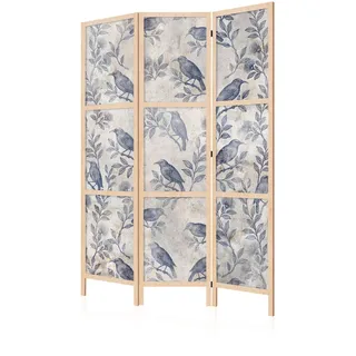LUMASOUL Japanische Trennwand Paravent Raumteiler 135x172 cm Vogel | Vorderseite mit Motiv, neutrale Rückseite, faltbar, freistehend und dekorativ