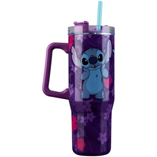 Disney Stitch Thermobecher mit Henkel 940 ml, Trinkbecher mit Deckel und Strohhalm Doppelwandig Isoliert, Hält 17h Kalt, 8h Heiß & 45h Eisgekühlt
