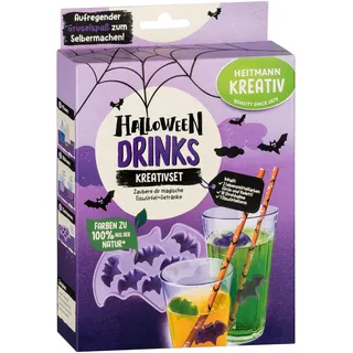 HEITMANN KREATIV - Halloween Drinks Kreativset - Pulverfarben auf Pflanzenbasis - grün & violett - bunte DIY Drinks und Eiswürfel in Fledermausform