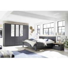 Schlafzimmer inkl. Kleiderschrank Bett 2 Nachtkommoden ELASTIR Graphit Grau / Artisan Eiche Nb.