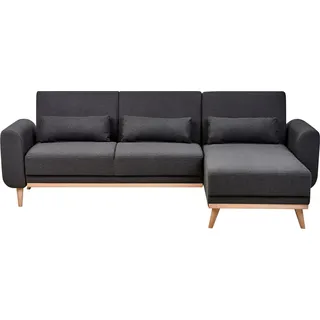 BELIANI Ecksofa mit Schlaffunktion Schwarz Stoff L-Förmig 3-Sitzer Sofa Linksseitig mit Polsterung Gepolstert Holzbeine Stoffsofa Modern Wohnzimmer - Schwarz, Braun