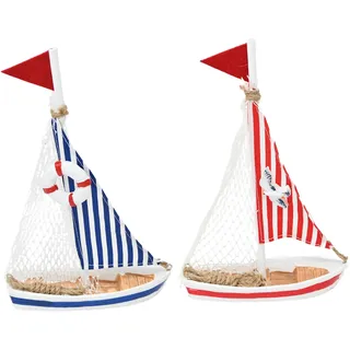 damaloo 2X Segelboot Deko aus Holz – Maritime-Schiff-Deko zum Hinstellen – Segelschiff Anker Boot Dekoration – Badezimmer maritim – Holzdeko Wohnzimmer & Sommerdeko für Strandkorb Ostsee