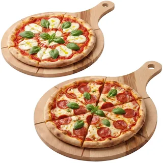 Ottido Pizzateller Holz 2er Set mit Griffen aus leichtes Buchenholz 33 cm