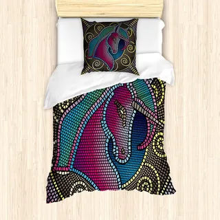 ABAKUHAUS Fantasie Mantele, Mosaik-Einhorn, Milbensicher Allergiker geeignet mit Kissenbezügen, 135 cm x 200 cm - 80 x 80 cm, Mehrfarbig