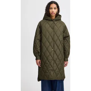 ICHI IHHansa Damen Steppmantel Wintermantel Winterjacke mit Druckknöpfen Kapuze Loose fit