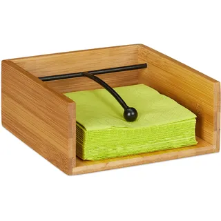 Relaxdays Serviettenhalter Bambus, mit Beschwerer, für 25 x 25 cm Servietten, Flacher Tisch Serviettenständer, Natur