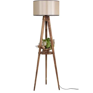 Stehleuchte aus Holz mit breitem Lampenschirm, beige, Kollektion Tanganjika, 45 x 45 x 153 cm, E 27 max. 60 W