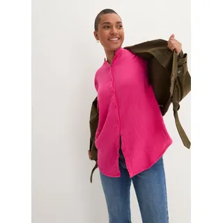 Langarmbluse BONPRIX "Musselin-Longbluse aus Baumwolle", Damen, Gr. 54, rosa (pinklady), Obermaterial: 100% Baumwolle, oversize, Blusen Langarmbluse, Oversize-Passform, mit Seitenschlitzen, aus Musselin