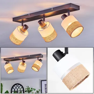 HOFSTEIN Deckenleuchte Fallhagen, Deckenlampe aus Metall/Stoff/Leinen in Schwarz/Weiß/Grau/Natur, verstellbare Leuchte im Boho-Design (Schirme Ø 9 cm), 3xE14, Esszimmer, Wohnzimmer, Schlafzimmer, Flur
