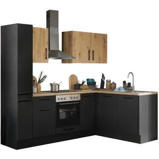 Turin L Eckküche 240 x 211 x 60 cm, schwarz - Basic Küchengeräte - Moderne, geräumige Küche in Artisan-Eiche Optik mit viel Stauraum