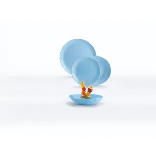 Dajar 00443 Tafelservice Hartglasgeschirr Geschirrset Tafelset Essservice Geschirr Diwali Light Blue 18 TLG. Geschenk glatt stapelbar modern Spülmaschinen Mikrowellen geeignet LUMINARC, Glas