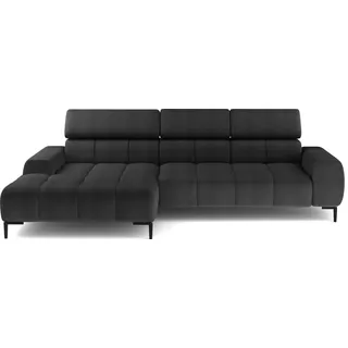 DOMO-HOME Ecksofa PLAZA L mit Elektrischer Sitzverstellung 300x216cm | U-Form Sofa mit Verstellbaren Kopfstützen | Hochwertiger Polsterung | Farbe schwarz Aphrodite | Links - Schwarz