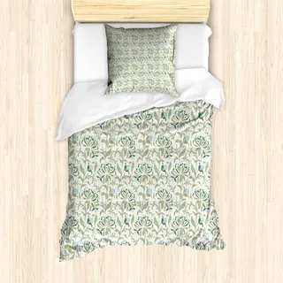 ABAKUHAUS Grün Bettbezug Set für Einzelbetten, Pastell Floral Ornamente, Milbensicher Allergiker geeignet mit Kissenbezug, Mehrfarbig - Grün