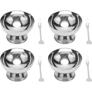 Yosoo Health Gear Edelstahl -Eiscremeschalen mit Gabeln, 4pcs Dessertschalen Dessert Tassen Fußschale Tischgeschirr Servingbecher für Desserts Gewürze Salatkuchen Snacks Süßigkeiten Süßigkeiten