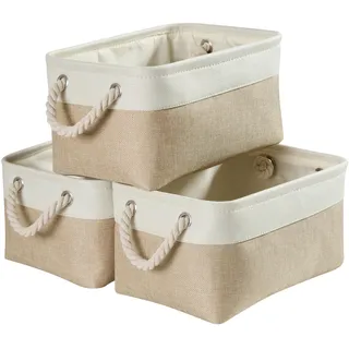 MANGATA Aufbewahrungskorb 3 Stück faltbar 30 x 30 x 30 cm khaki-weiß