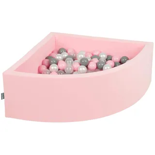 KiddyMoon Viertel Eckig Bällebad Bällepool 90X30cm/300 Bälle ∅ 7Cm Ballgruben Für Babys Spielbad Kleinkinder, Hergestellt In Der EU, Pink:Perle/Grau/Transparent/Puderrosa