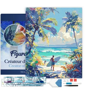 Figured'Art Diamond Painting Erwachsene 40x50cm Mit Rahmen Ganze Leinwand gespannt Sonniger Strandtag 5D Bilder Eckige Steine - DIY Set Basteln