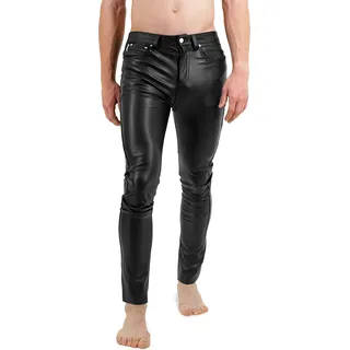Bockle® Elastic-Ass Faux Pants Skinny keine echte Lederhose Lederjeans , W32/L34 - Schwarz