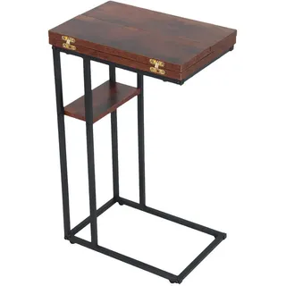 Relaxdays Beistelltisch Braun Schwarz Industrial C-Form ausklappbar , Multicolor , Metall, Holzwerkstoff , Rechteckig , 52x64x39 cm , Wohnzimmer, Wohnzimmertische, Beistelltische