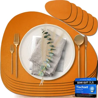 Mahewa® 6er Set Premium Tischset aus Kunstleder - Platzset abwaschbar und wasserdicht - Platzdeckchen Telleruntersetzer in Lederoptik (Orange, Oval)