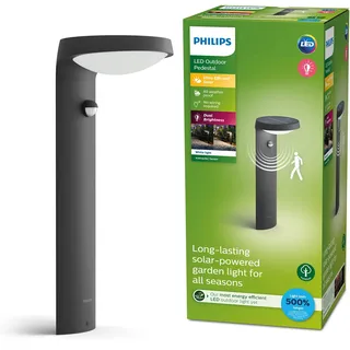 Philips Tyla Outdoor Sockelleuchte (1,2 W), wetterfeste Außenleuchte mit Bewegungsmelder und kaltweißem Licht, solarbetriebene LED Beleuchtung, anthrazit, Kaltweiß