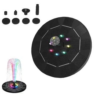 Solar Springbrunnen für Außen mit LED Licht, 2.5W Solar Teichpumpe, 12 Bunten LED-Leuchten Solarbrunnen für Draussen mit 6 Düse, Solar Schwimmender, Solar Wasserpumpe für Garten, Teich, Vogel-Bad